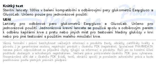 Sterilance Soft lancety pro glukometr GlucoLab a EasyGluco 100 kusů - popis