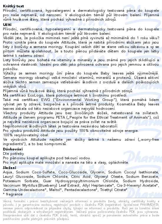Attitude Dětská pěna do koupele Hruška 473 ml - popis