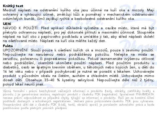 Medrull náplasti k odstranění kuřího oka 6 kusů - popis