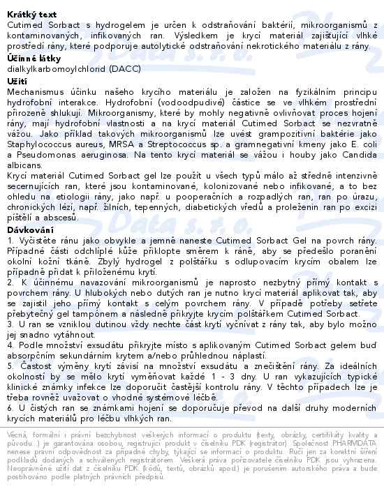 Cutimed Sorbact gel antimikrobiální krytí 20x25cm 5ks - popis