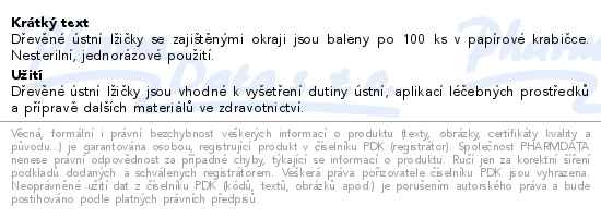 Zarys Laryngologická špachtle dřevěná nesterilní 150 mm 100 kusů - popis