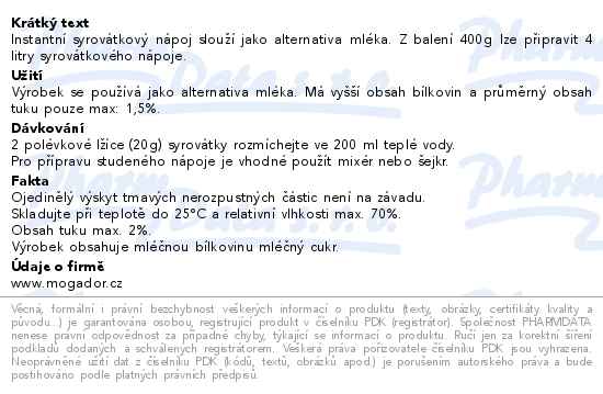 Syrovátka sušená Natural 400 g uzavíratelný sáček - popis