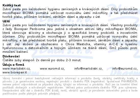 Biorepair Peribioma Pro zubní pasta 75 ml - popis