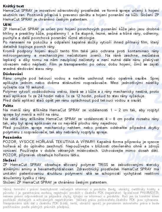 HemaCut Spray 15ml - popis