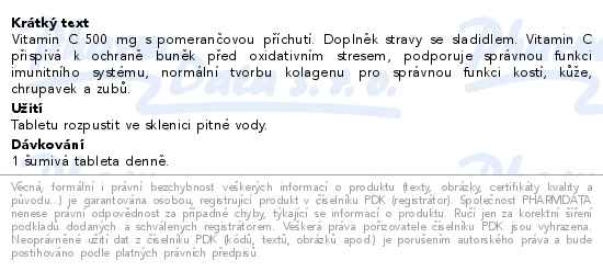 Vitamin C 500 mg pomeranč 20 šumivých tablet AGmed - popis