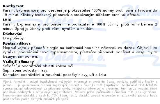 Paranit Express sprej + hřeben - popis