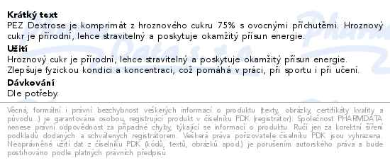 PEZ Dextrose hroznový cukr malina pomeranč citron 30 g - popis