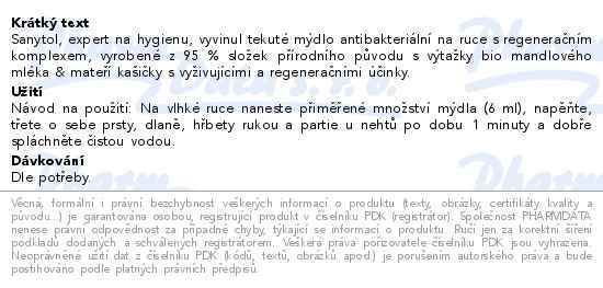 Sanytol Tekuté mýdlo antibakteriální vyživující 250 ml - popis