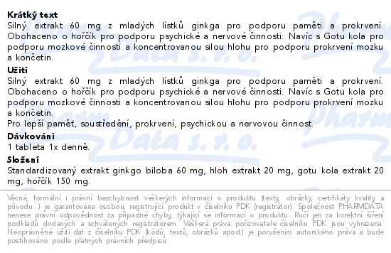 GS Ginkgo 60 mg s hořčíkem 90 tablet + 30 tablet navíc - popis