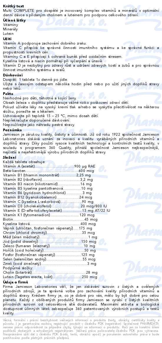 Jamieson Multi Complete pro dospělé 90 tablet - popis
