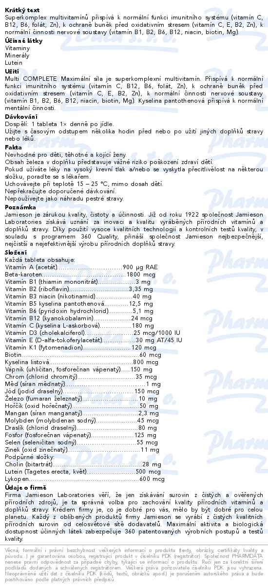 Jamieson Multi Complete Maximální síla 90 tablet - popis