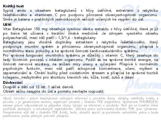 Vitar Betaglukan 150 mg sáčky 20x2g - popis