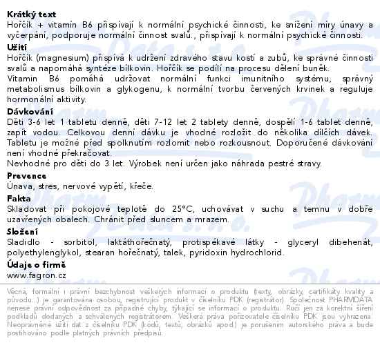 Magnesium 500 + vit.B6 100 tablet Fagron - popis