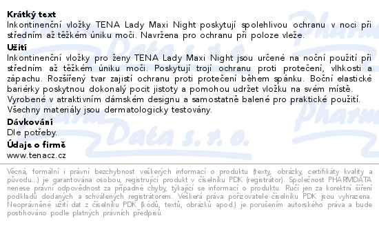 Tena Lady Protect+ Maxi Night inkontinenční vložky 12ks 760985 - popis