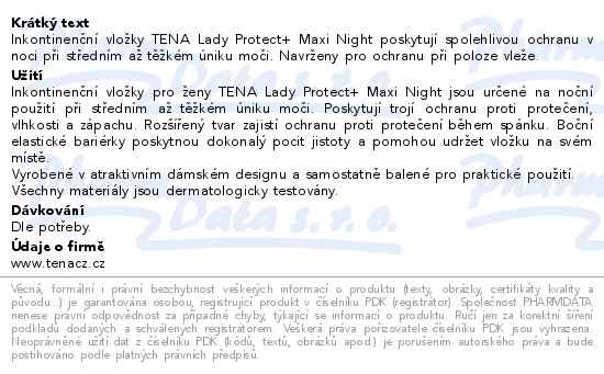 Tena Lady Protect+ Maxi Night inkontinenční vložky 6ks 760984 - popis