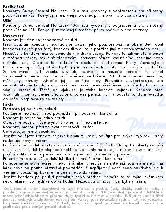 Durex Sensual No Latex prezervativ 10 ks - popis