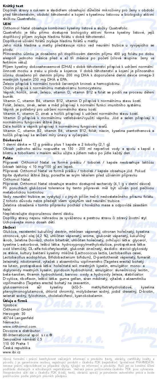 Orthomol Natal 30 denních dávek - popis