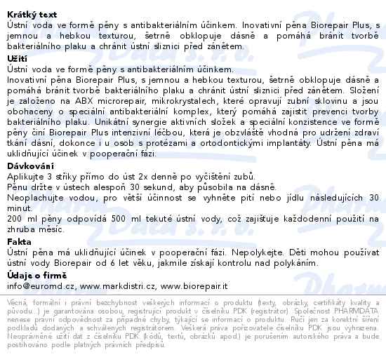 Biorepair Plus intenzivní pěnová ústní voda 200 ml - popis