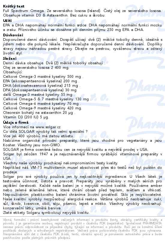 Solgar Full Spectrum Omega salmon oil 120 kapslí - popis