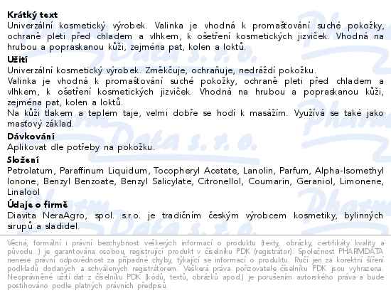 Vazelína Bílá Kosmetická Valinka 200ml - popis