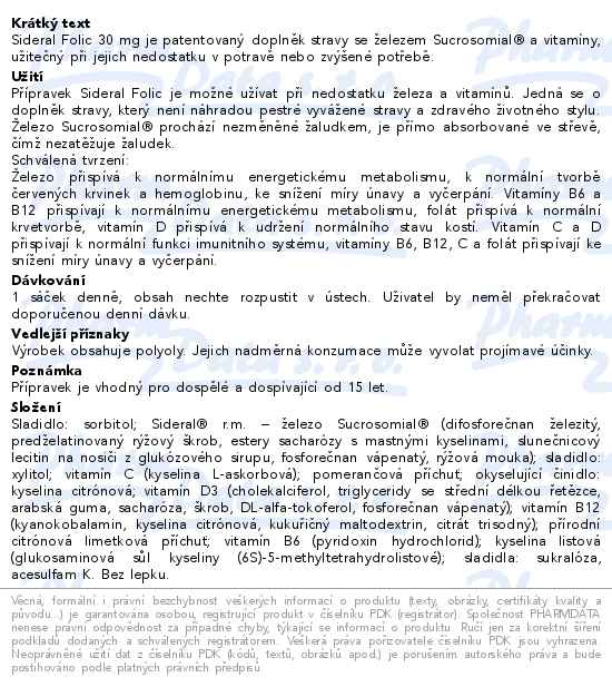 SiderAL Folic 30mg 20 sáčků - popis