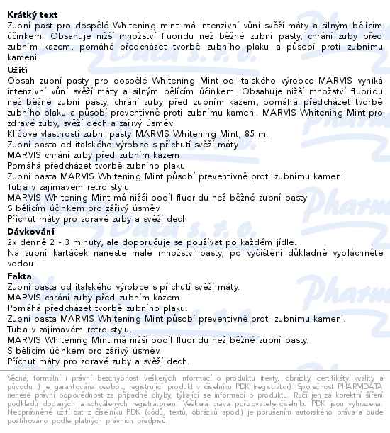 Marvis Whitening Mint zubní pasta bělící s příchutí máty 85 ml - popis