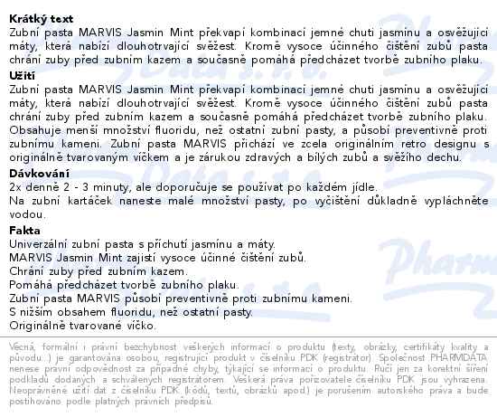Marvis Jasmin Mint zubní pasta s příchutí jasmínu a máty 85 ml - popis
