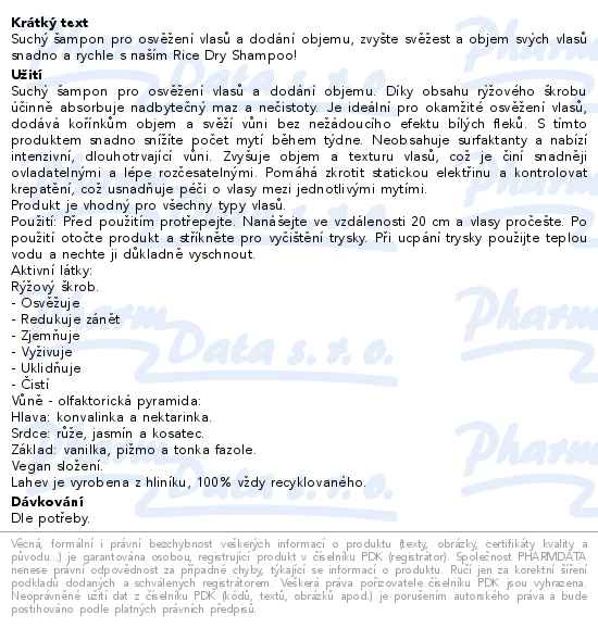 Glow Room Rice Dry Shampoo rýžový suchý šampon 200ml - popis