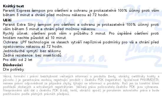 Paranit Express Šampon 100 ml + hřeben - popis
