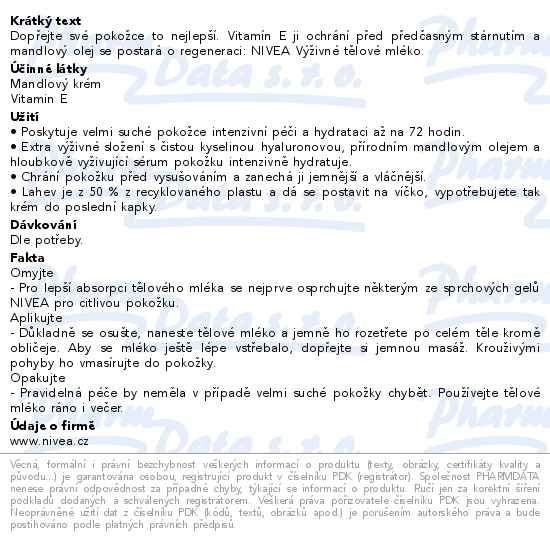 Nivea Body Milk výživné tělové mléko 5in1 complete care 400ml 80203 - popis