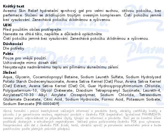 Aveeno Skin Relief hydratační sprchový gel bez parfemace 500ml - popis