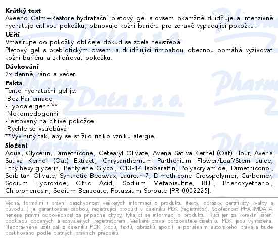 Aveeno Calm + Restore hydratační pleťový gel s ovsem 50 ml - popis