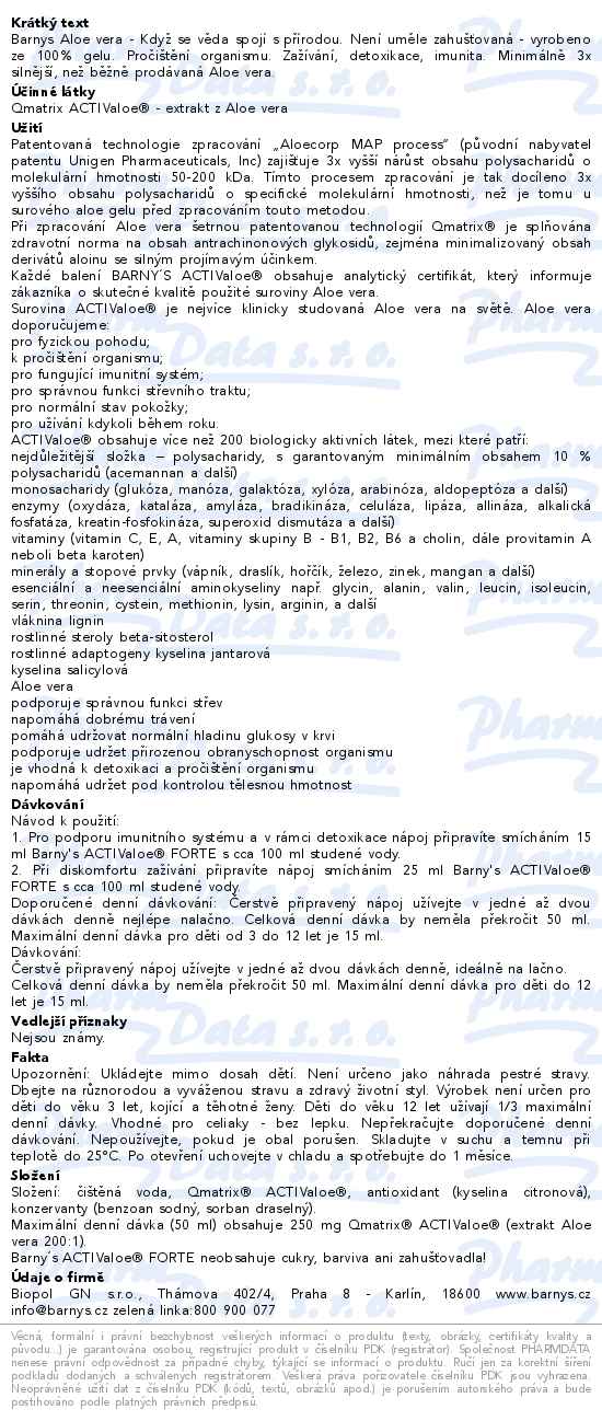 Barnys ACTIValoe forte 2x 500 ml limitovaná edice - popis