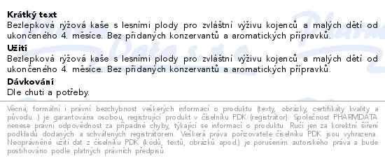 Rudolfs Rýžová Kaše S Lesními Plody Bio 190g 4m+ - popis