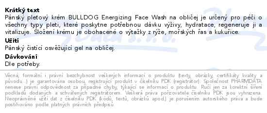 Bulldog Energising Face Wash osvěžující čistící gel 150 ml - popis
