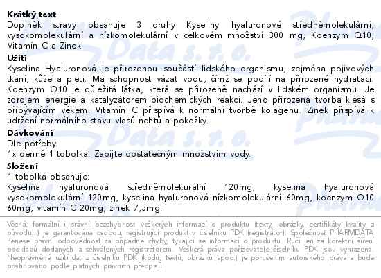 Clinical Beauty-Care kyselina Hyaluronová 300 mg + Koenzym Q10 60 tobolek - popis