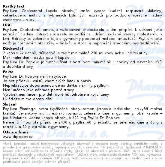 Dr.Popov Psyllium Cholesterol 120 kapslí - popis