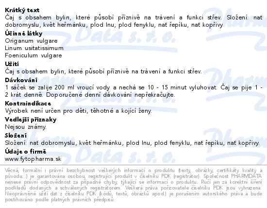 Bylinná směs na tlusté střevo 20 x 1.5 g Fytopharma - popis