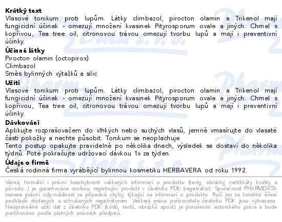 Tonikum proti lupům neoplachové Herbavera 300 ml - popis