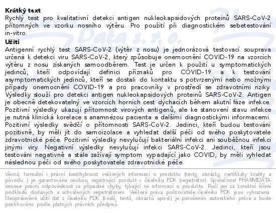 Juschek Sars-cov-2 Antigenní Rychlý Test 1ks - popis