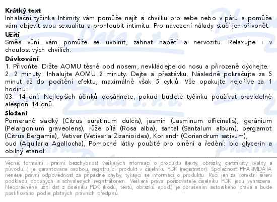 Aomu Inhalační tyčinka pro intimní chvíle Intimity - popis