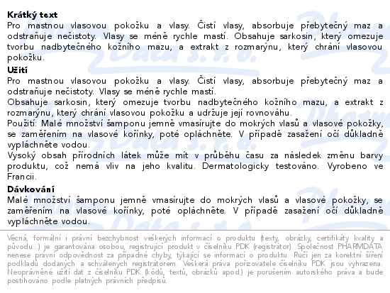 Phyto Sebum Šampon pro redukci tvorby kožního mazu 250ml - popis