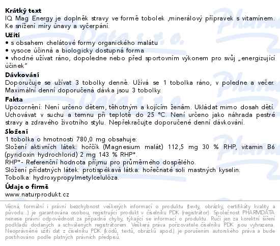 IQ Mag Organic Magnesium Malate ENERGY 90 tobolek - popis