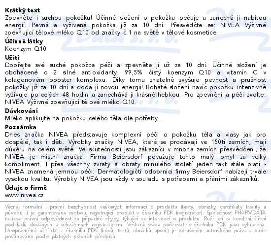Nivea Firming Q10 + vitamin C zpevňující tělové mléko 250ml 80315 - popis