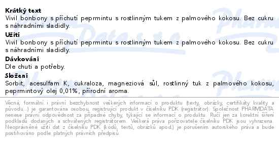 Vivil Peprmint bez cukru 28 g - popis