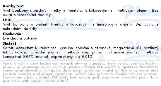 Vivil Limetka a menthol bez cukru 28 g - popis