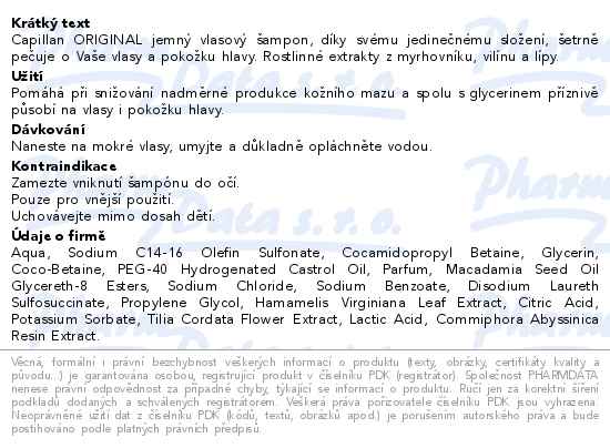 Capillan Original vlasový šampon 200 ml Fagron - popis