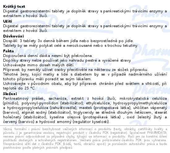 Digestal 20 tablet Galenika - popis