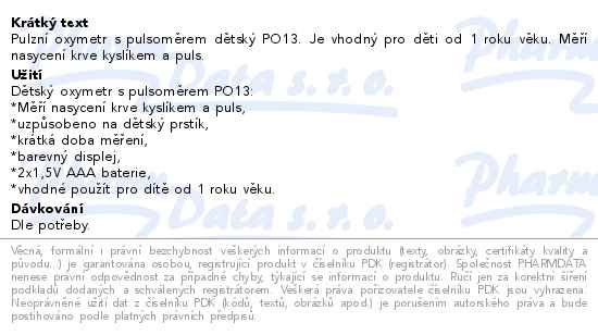Pulzní oxymetr Beurer babycare PO13 Kids - popis