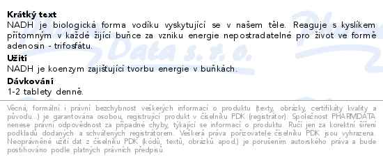 NADH Forte 20mg sublingvální tablety 60 - popis
